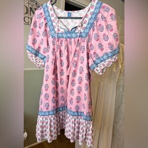 Fun Cotton Pink and Blue Babydoll Dress XS